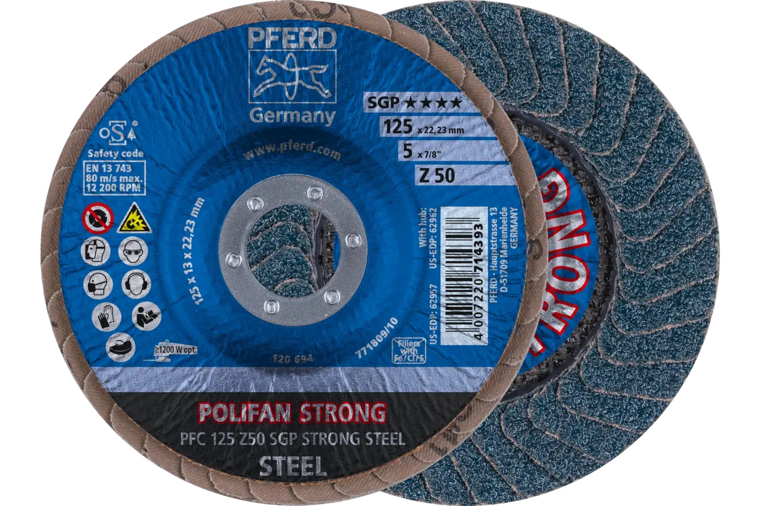 Picture of Pferd Flap Disc, 5" x 7/8, Z SGP Strong Steel, 50 Grit, T29, Conical, Zirconia
